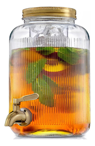 Dispensador Agua Vintage Vidrio 5l Acanalado Color Transparente
