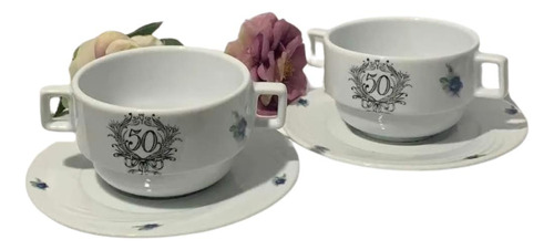 Kit Bowl Casal Porcelana Bodas De Ouro 50 Anos De Casamento