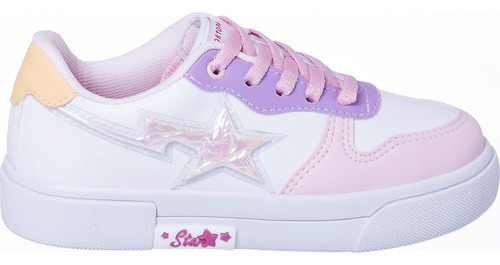 Tênis Infantil Ortopasso New Stars Menina Branco Colorido 2.