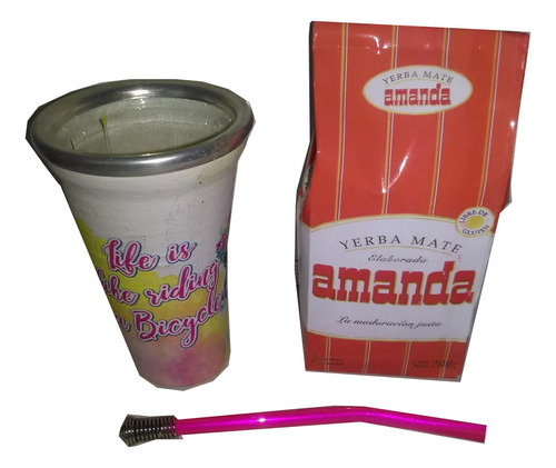 Mate Huampa De Vidrio Forrado Life + Yerba Mate + Bombilla