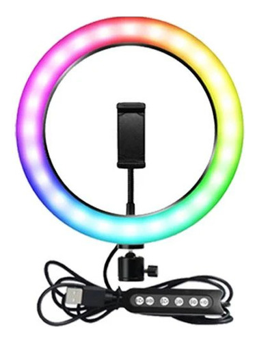 Aro Luz Led Rgb De 14 Pulgadas Base Para Celular Foto Selfie Negro