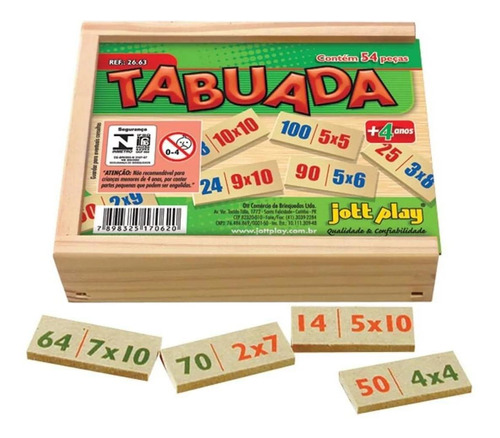 Jogo De Tabuada 54 Peças - Caixa Em Madeira