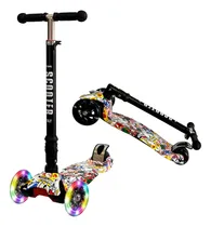 Comprar Monopatin Infantil Graffiti 3 Ruedas Marca Scooter Italy Plegable Flip Con Luces Reforzado Negro