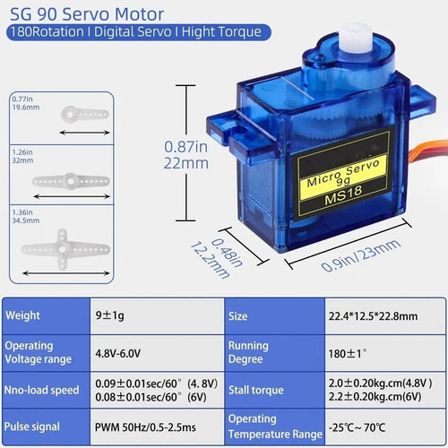 Kit Com 3 Micro Servo Motor 9g Sg90 Para Arduíno E Robótica