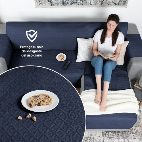 Funda Para Sofá En Forma De L Cubre Sillón Real Textil Azul