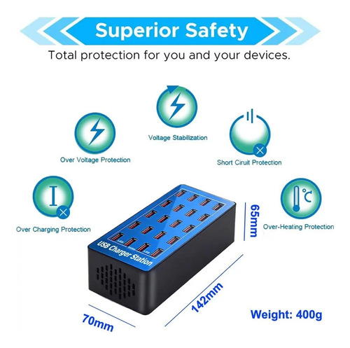 100w 20a Multi 20 Puertos Estación De Carga Usb Carga