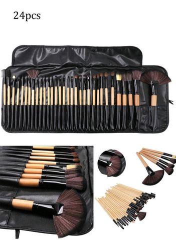 Set De 24 Brochas Rosas Maquillaje Con Estuche Negro