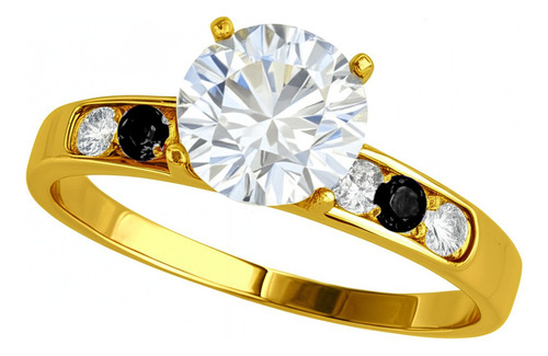 Anillo Plata 925 Real Certificada Diamante Negro Skyfourlat Amarillo