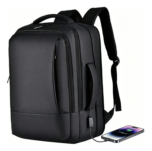 Mochila Dos Homens Com Faixa Impermeável Para Expansão Preto Liso