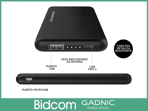 Imagen 6 de 9 de Power Bank Gadnic 15000 Mah Tipo C Carga Rapida Micro Usb
