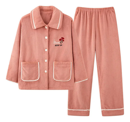 Pijama Coral Para Mujer, Cálido Y Cómodo