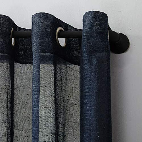 Cortina De Lino Texturizado Azul Marino 132 X 213 Cm