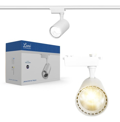 Luminária Spot Super Led Capa Branco 20w Com Trilho Eletrificado Cor Da Luz Branco Quente Lumi Premium