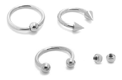 Kit 3 Piercings Ferradura Spike Captive 6, 8, 10, 12 Ou 14mm