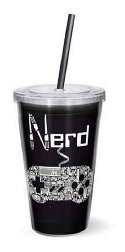 Copo Com Canudo Preto Nerd Geek 450ml - Sude Presentes
