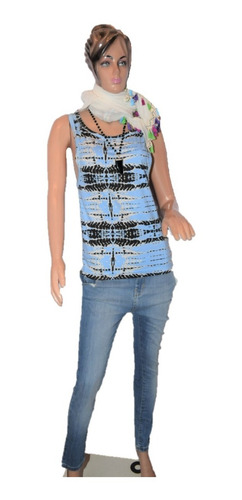 Maria Cher Musculosa Moon Color Celeste Estampada
