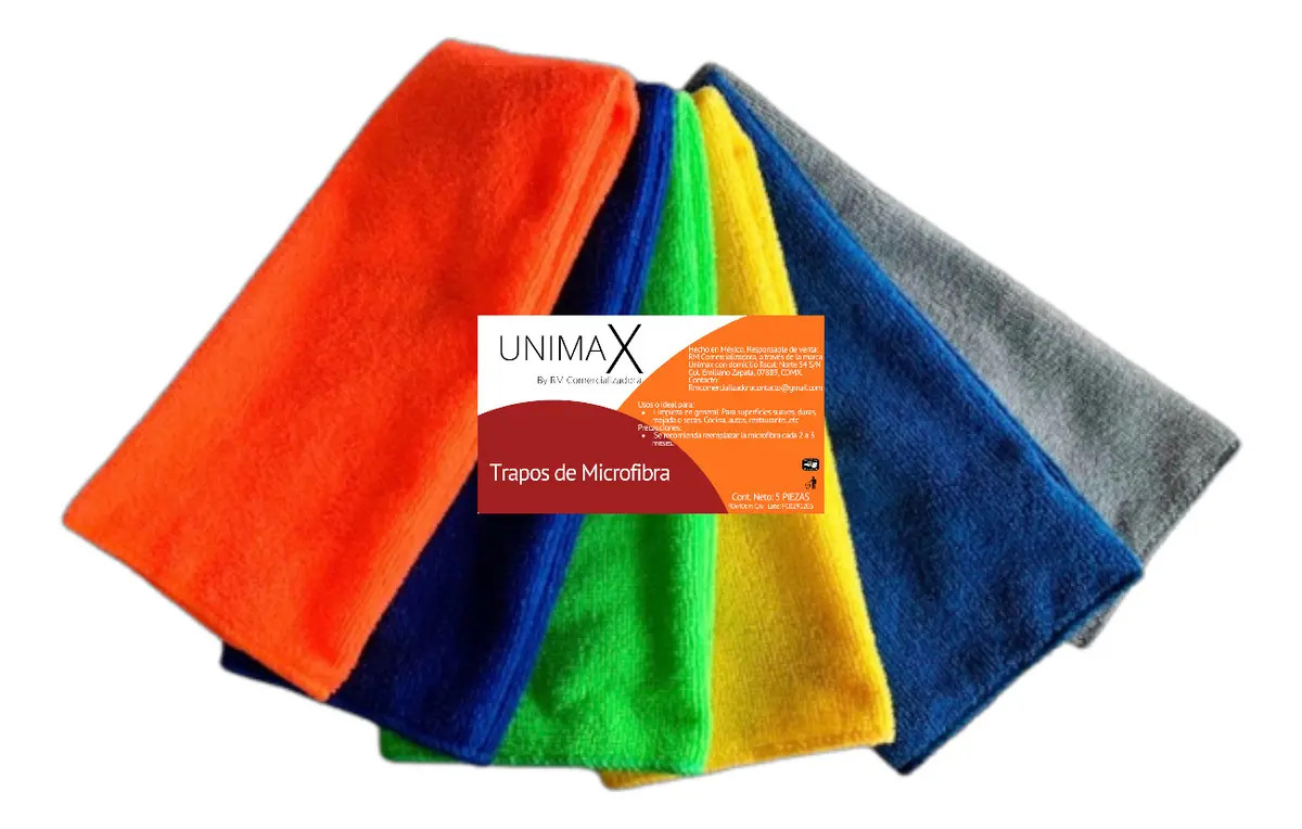 Paño Microfibra 40x40 Multicolor 5p Unimax LimpiClean Hogar Auto