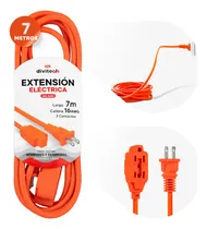 Comprar Extensión Eléctrica Uso Rudo Multicontacto 7 M. Cable De Cobre Cal.16 Awg. Divitech Color Naranja 3 Tomas De Corriente