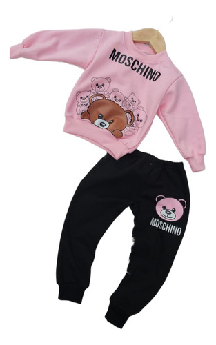 Conjunto Bebe. Buzo Y Pantalon. Friza. Estampado Oso 