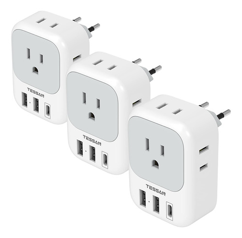 Paquete De 3 Adaptadores De Enchufe De Viaje Europeos Usb C,