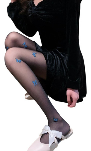 Panty Juvenil Diseño Mariposas Azules Blanco, Nude Y Negro 