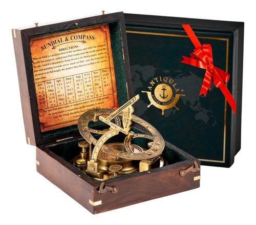Antiqula Brújula De Reloj De Sol Grande De 5 Pulgadas Con De