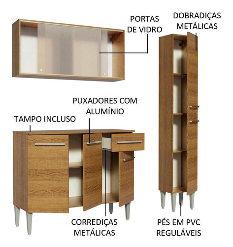 Cozinha Compacta Madesa Emilly Force Com Armário E Balcão Cor Rustic