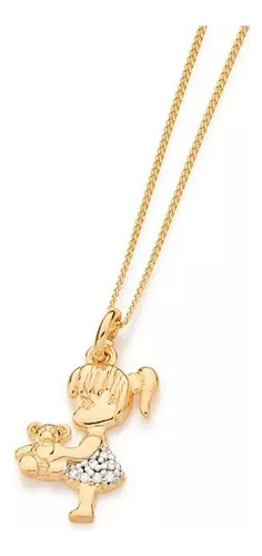 Colar Rommanel Menina C/ Urso Folheado A Ouro 50cm 542023 Mh Cor Dourado