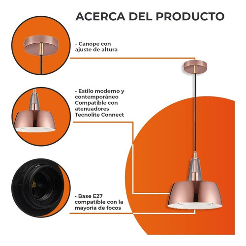 Lámpara Colgante Rosa Acero Cobre Comedor Tecnolite