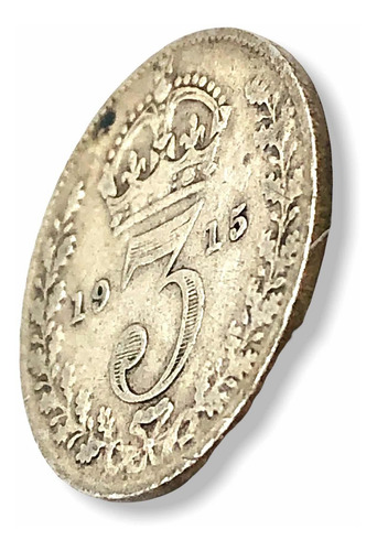 Moneda Plata Gran Bretaña 3 Pences L 0.500 Año 1915 George V (Usado)