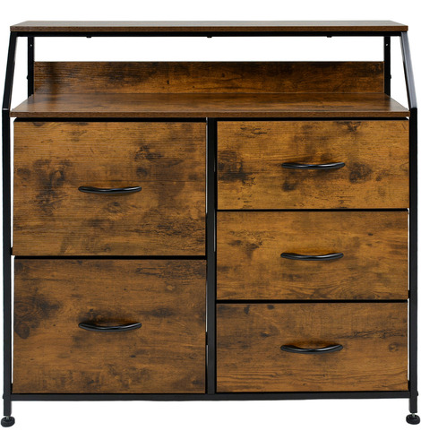 Base Cama Queen Recamara + Comoda 5 Cajones Country Moderno