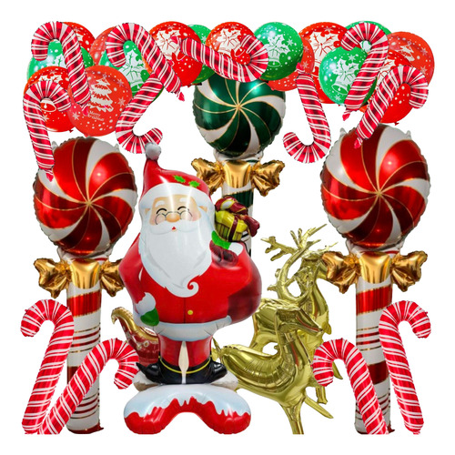 Globos Navideños Paleta Caramelo Gigante De 1.5m Y Bastones