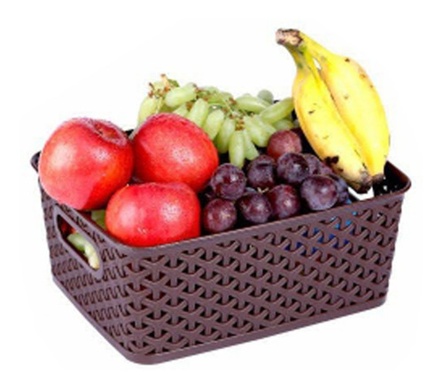 Caja Organizadora Plástica C/tapa Canasto Marrón Apilable M