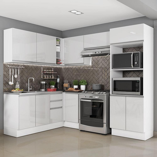 Cozinha Madesa 100 Mdf Acordes Glamy Canto (sem Tampo E Pia) Cor Branco/Rustic