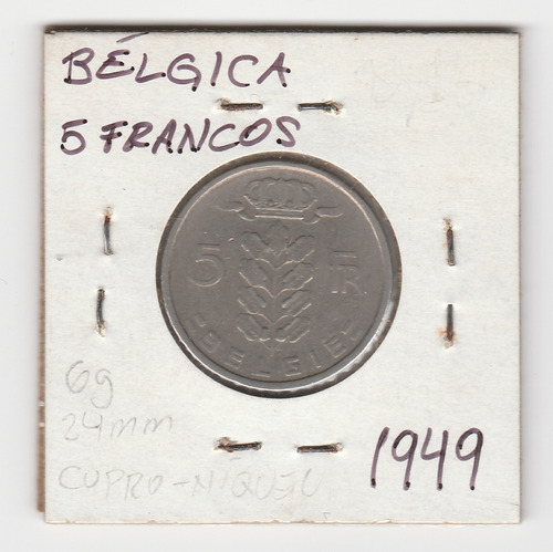 Moneda Bélgica 5 Francos 1949 F