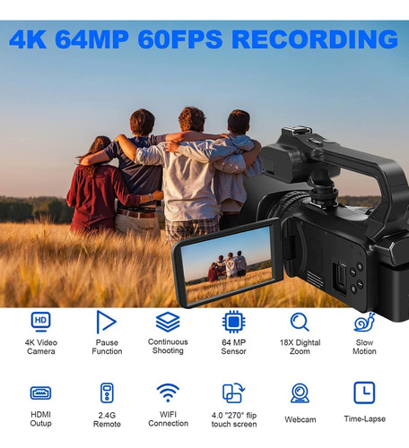 Edealz Videocámara 4k 64mp Cámara Vlogging Para Cámara De Vi