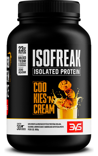 3VS Nutrition Isofreak Protein 900g Sabor: Cookies and Cream - Fórmula Exclusiva com Alta Concentração Proteíca