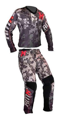 Conjunto Motocross Amx Camuflado Vermelho Blusa Xxg Calça 54