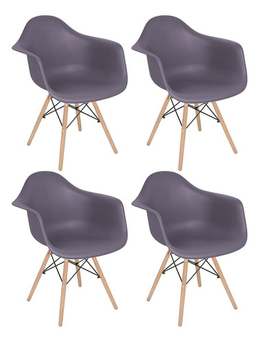 4 Cadeiras Cozinha Eames Wood Daw  Com Braços  Cores Estrutura Da Cadeira Cinza Nevoa