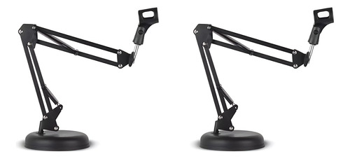 2 Pedestal Suporte Articulado Base Móvel De Mesa Microfone Cor Preto