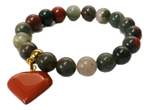 Pulseira Esferas 10mm De Pedra Heliotrópio Jaspe Sanguíneo