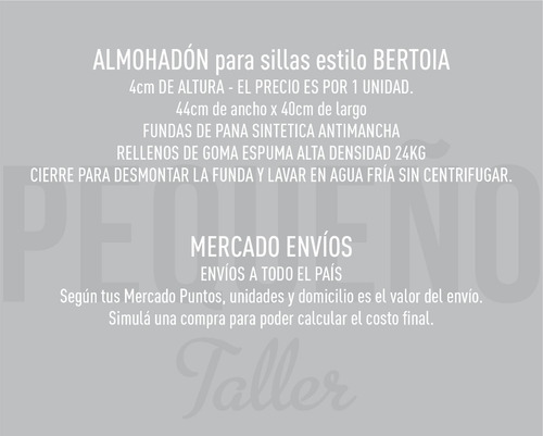 Imagen 5 de 5 de Almohadones Para Sillas Bertoia Pequeño Taller Color A Pedid