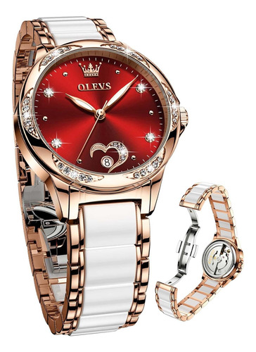 Olevs Relojes Para Mujer Vestido Elegante Rojo Cara Pequeña 