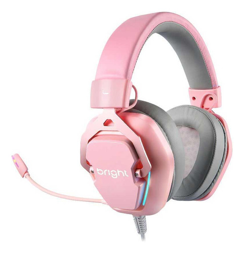 Headset Gamer Foxy Pink Rgb Usb 7.1 Rosa E Cinza Bright