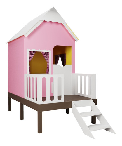 Casinha De Brinquedo Rosa E Telhado Branco Criança Feliz