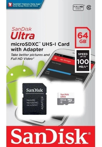 Imagem 1 de 1 de Cartão Micro Sd Ultra 64gb Classe 10 80mbs Promoção Sandisk