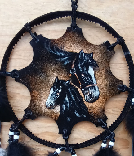 Atrapasueños De Dos Caballos Pintados A Mano Al Oleo 24x45cm