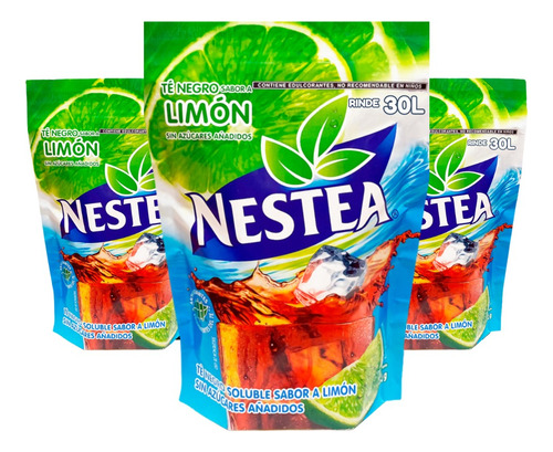 Té Negro Helado Sabor Limón En Polvo Sin Azúcar Nestea 3pack