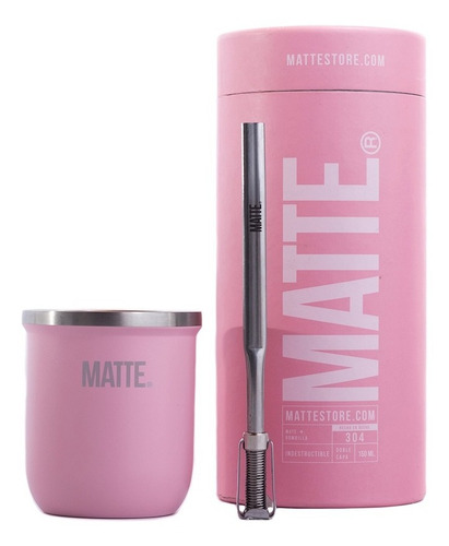 Imagen 1 de 6 de Mate Pink 100% Acero Inoxidable + Bombilla + Creative Pack