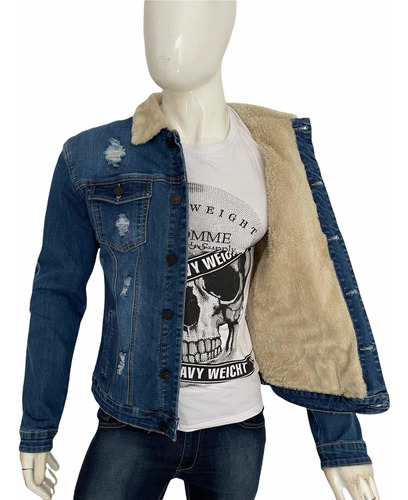 Imagen 8 de 10 de Chamarra Mezclilla Stretch Forro Borrega Hombre Premium Slim